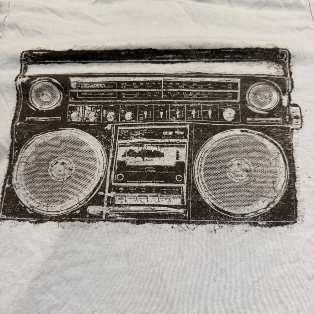 Academy‎ Sports Outdoors Mens Boombox Graphic T-Shirt Light Blue Retro Radio S - Picture 2 of 4